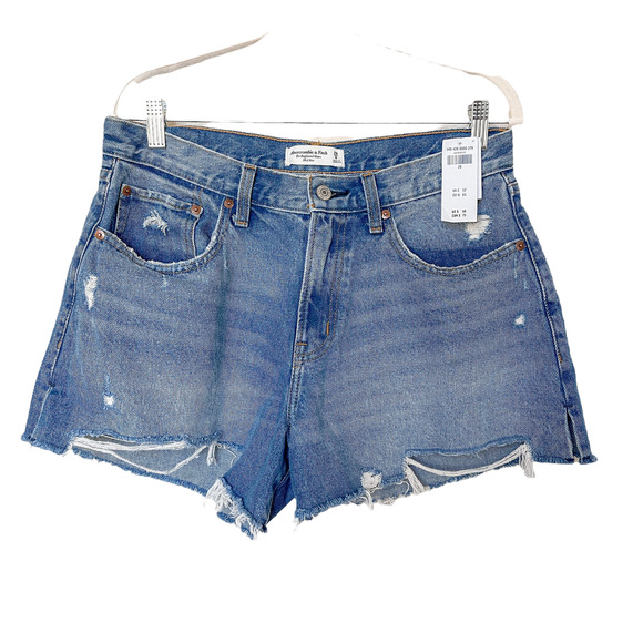 Abercrombie & Fitch Boyfriend Mid Rise Distressed Denim Shorts Size 29/8 - Picture 1 of 10
